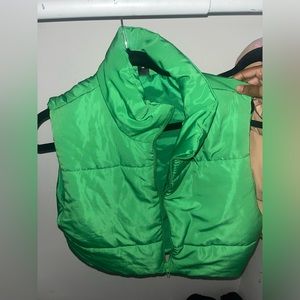 Essence drawstring hem puffer vest coat